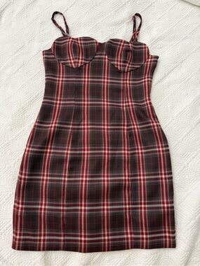 Forever 21 Burgundy and Black Plaid Bustier Mini Dress